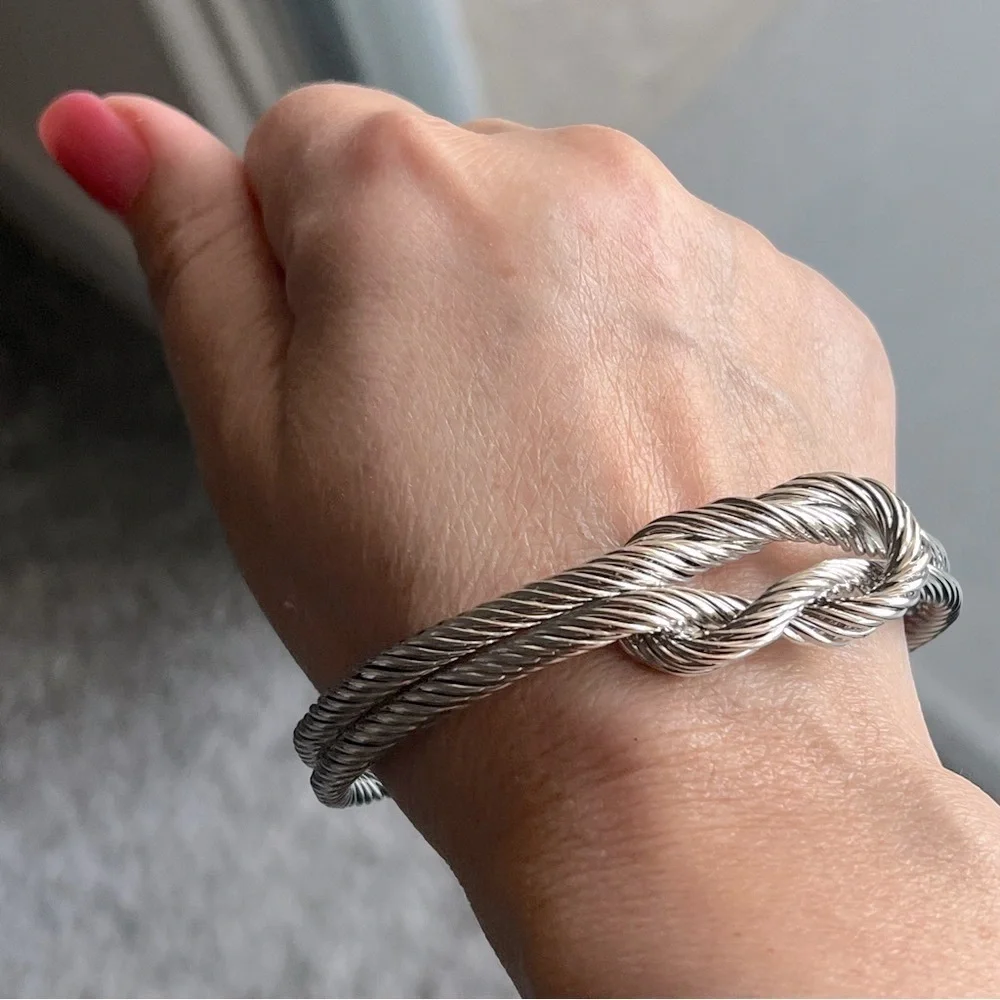 Elegant twisted rope Silver Knot cuff Bracelet